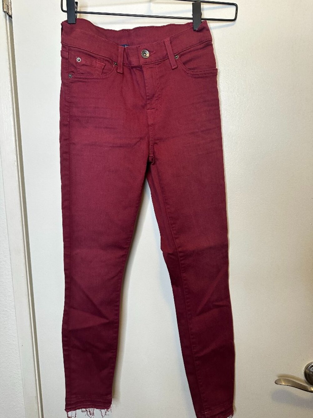 SPLENDID Women's Size 25 maroon Skinny Jeans Raw Hem Cotton Modal Blend